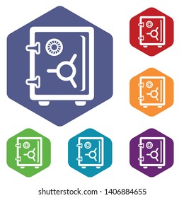 Safe icons vector colorful hexahedron set collection isolated on white