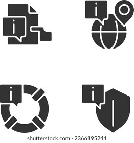 Safe information service black glyph icons set on white space. International network. Informational help on internet. Silhouette symbols. Solid pictogram pack. Vector isolated illustration