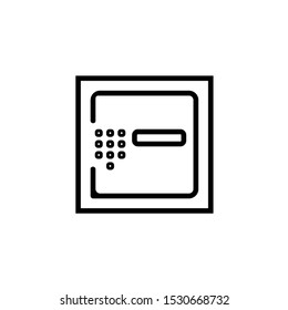 Safe with keypad solid black icon. Glyph symbol of money, protection and security. Finance related flat vector illustration.