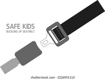 Safe kids fasten seat belt, buckling up, vector illustration