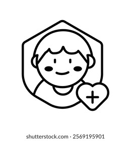 Safe Kids Medical Protection Shield Icon, Pediatric Healthcare Logo Design, Child Safety Medical Symbol, Modern Outline Style Hospital Badge, Cute Baby Protection Emblem