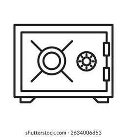 Safe Line Drawing featuring a clean black and white security icon Perfect for banking applications, financial security and corporate presentations.vector style illustration suitable for digital.