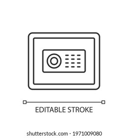 Safe linear icon. Store different amounts of cash and items you do not want anyone to see. Thin line customizable illustration. Contour symbol. Vector isolated outline drawing. Editable stroke