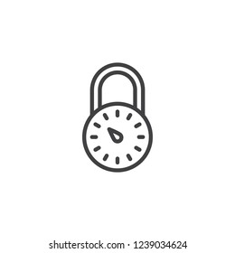 Safe lock outline icon. linear style sign for mobile concept and web design. Padlock password combination simple line vector icon. Symbol, logo illustration. Pixel perfect vector graphics