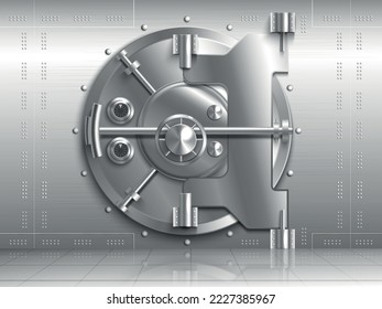 Safe lockers doors background with security and defense symbols realistic vector illustration