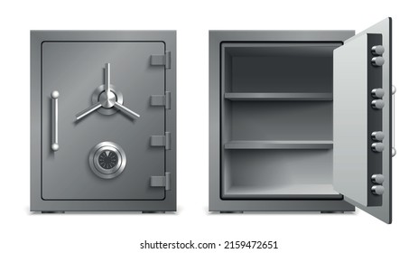 Safe lockers doors composition with banking symbols realistic isolated vector illustration