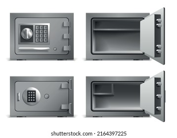 Safe lockers doors set with profit symbols realistic isolated vector illustration