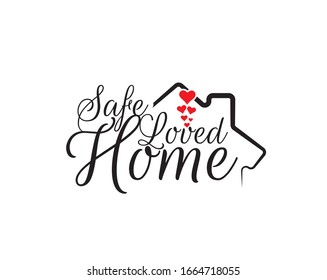 Seguro hogar querido, vector. El diseño de las palabras es la forma de una casa, las letras. Hermosas citas familiares. Arte mural, obras de arte, paredes aisladas de fondo blanco, diseño de afiches minimalistas.