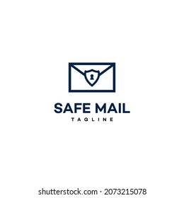 Safe mail logo design outline, envelope with shield logo concept