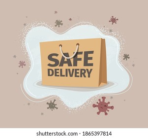 Safe meals delivery vector illustration. Food delivery to home in quarantine concept design