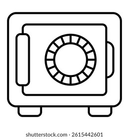Safe with mechanical lock thin line icon, money safety concept. Vector graphics. Metal safe box, storage sign on white background, linear style for mobile or design