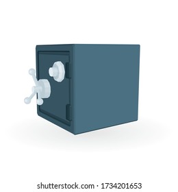 A salvo. Ilustración vectorial de caja de seguridad metálica aislada en fondo blanco. Caja de seguridad de banco de acero con vista lateral.  Parte del conjunto.