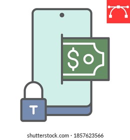 Safe mobile payment color line icon, security and smartphone, safe transaction sign vector graphics, editable stroke filled outline icon, eps 10