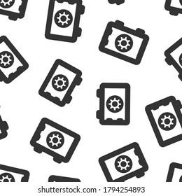 Safe money icon in flat style. Strongbox vector illustration on white isolated background. Finance security seamless pattern business concept.