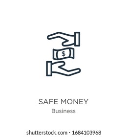 Safe money icon. Thin linear safe money outline icon isolated on white background from business collection. Line vector sign, symbol for web and mobile