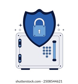 Seguro, un casillero de dinero con un escudo protector. Banco seguro o concepto de depósito. Ilustración vectorial