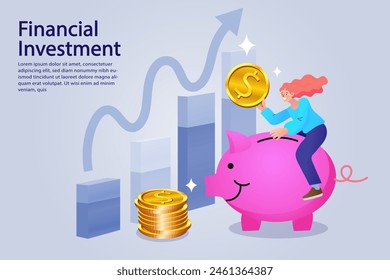 Dinero Seguro En Piggy. Banca por Internet y concepto de ganancias. Inversor o empresario exitoso. Asesoría financiera, inversión y ahorro. Negocio de gestión de dinero. Ilustración vectorial moderna.