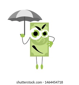 Safe money protection, banknote under umbrella. Vector  business finance protection, safety insurance capital, reliably service protect illustration