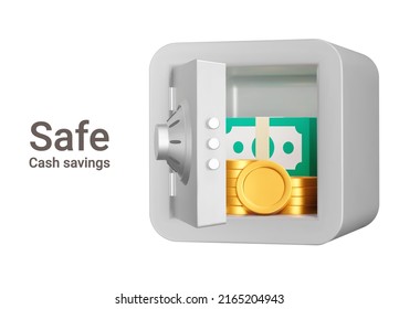 The safe with the money. Money savings. Isolated 3d object on a transparent background