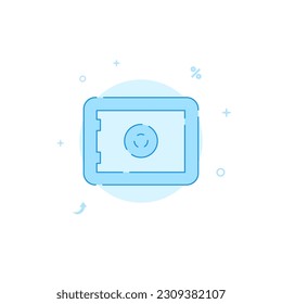 Safe, money storage vector icon. Flat illustration. Filled line style. Blue monochrome design. Editable stroke. Adjust line weight.