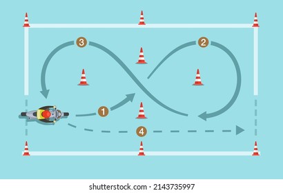 Normas de seguridad para la conducción en motocicleta y la regulación del tráfico. Figura 8. Vista superior de una motocicleta. Plantilla de ilustración vectorial plana.