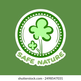 Safe nature green tree label stamp or logo. Vector icon nature ingredients nutrition, organic bio pharmacy and natural skincare cosmetic product package logo design template