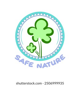 Safe nature green tree label stamp or logo. Vector icon nature ingredients nutrition, organic bio pharmacy and natural skincare cosmetic product package logo design template