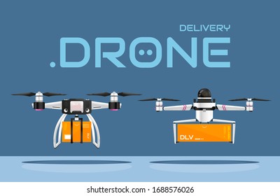 Safe No Contact Product Delivery With Air Drones. Two Types Of Unmanned Aerial Vehicle Carrying Packages To Customer. Innovative Technologies In Retail. Best Practices To Prevent COVID-19 Pandemic.