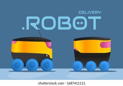 Safe No Human Contact Product Delivery With Robotic Carrier. Unmanned Vehicle To Carry Parcels And Packages To Customer. Innovative Technologies In Retail. Best Practices To Prevent COVID-19 Pandemic.