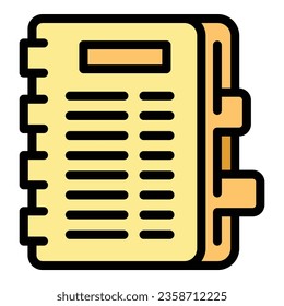 vector de contorno de icono de bloc de notas seguro. Clase secundaria. Color de seguridad de retorno plano