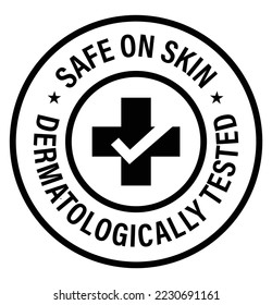 seguro en la piel, icono vector sometido a ensayo dermatológico con marca de cruz y garrapata