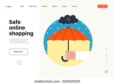 Safe online shopping - Online shopping and electronic commerce series - modern flat vector concept illustration of a hand holding an umbrella. Promotion, discounts, sale and online orders concept
