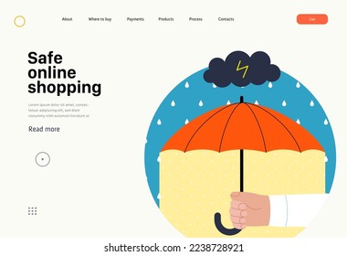 Safe online shopping - Online shopping and electronic commerce series - modern flat vector concept illustration of a hand holding an umbrella. Promotion, discounts, sale and online orders concept