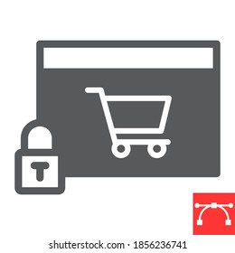 Safe online shopping glyph icon, security and browser, shopping cart sign vector graphics, editable stroke solid icon, eps 10