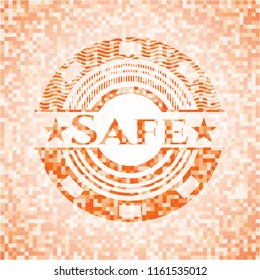 Safe orange tile background illustration. Square geometric mosaic seamless pattern with emblem inside.