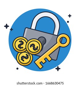 Safe Our Money padlocks, keys, coins Illustration