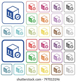 Safe package delivery color flat icons in rounded square frames. Thin and thick versions included.