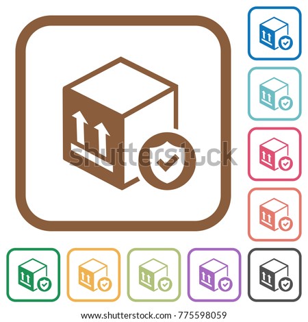 Safe package delivery simple icons in color rounded square frames on white background