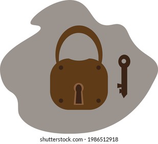 A safe padlock and key - Illustration , vector , icon 