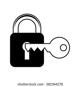 safe padlock with key isolated icon