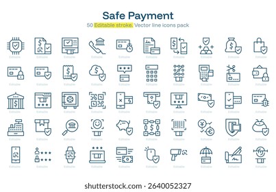 Safe Payment line icon pack. Safe Payment Stroke icon set. Editable Stroke icon