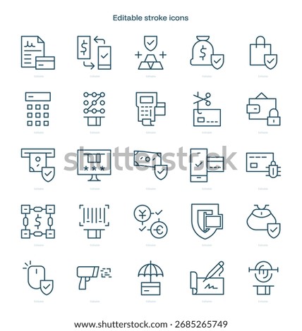 Safe Payment stroke icon. Safe Payment line icon set. editable stroke icon pack