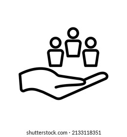 Safe people in hand. Protection vector icon on white background