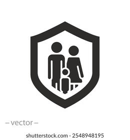 safe people, safety health parents with child icon, law care, insurance family and kid, flat vector symbol on white background