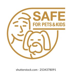 Safe for Pets and Children square label - cleaning supplies and agents that friendly for home animals and kids, in bold line 