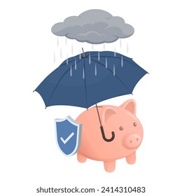 Safe piggy bank under an umbrella: protect your savings and investment concept