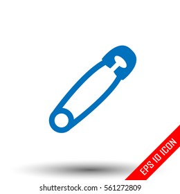 Safe pin icon. Pin sign. Simple flat logo of safe pin on white background. Vector illustration.