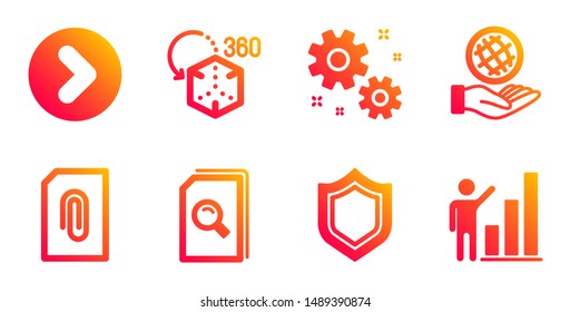 Safe planet, Attachment and Work line icons set. Forward, Augmented reality and Search files signs. Security, Graph chart symbols. Ecology, Attach document. Technology set. Vector