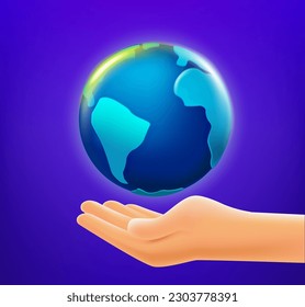 Sicherer Planet Hand mit der Erde. 3D-Vektorgrafik