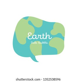 Safe planet eco concept. Vector Earth Day celebration frame. Blue and green illustration with text inside talk bubble isolated on white background. EPS10 banner devoted to care for nature and ecology.